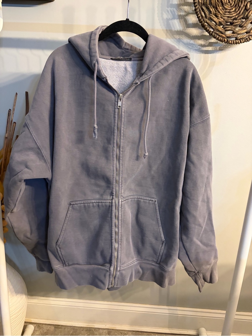 Brandy Melville oversized thick Vintage Wash Gray Zip-Up Hoodie